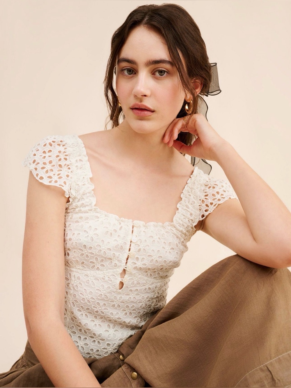 FP One Free People Alma Eyelet Top